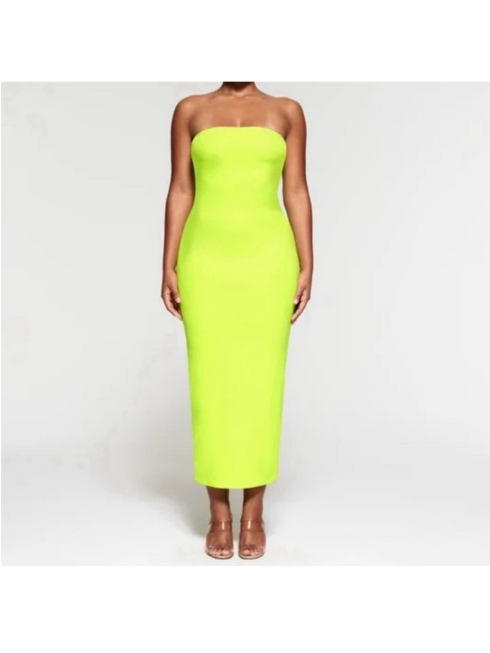 SKIMS Strapless Neon Lime Midi Bodycon Dress